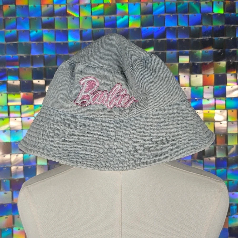Barbie Denim Bucket Hat Pink Embroidered Logo Forever 21 Women's Accessory